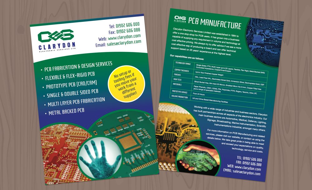 Clarydon A4 leaflet design and print