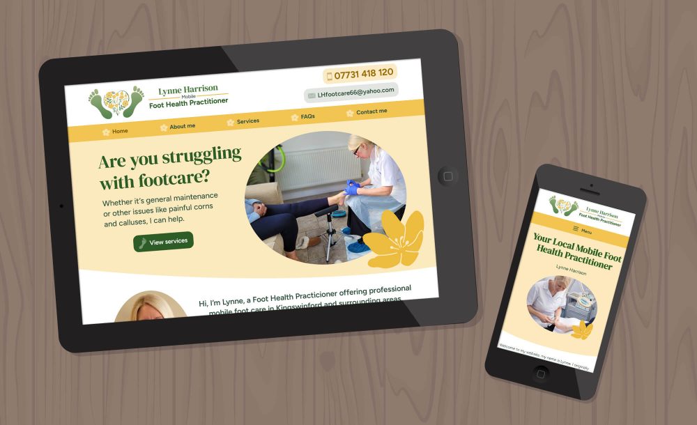Foot health practitioner website design and build