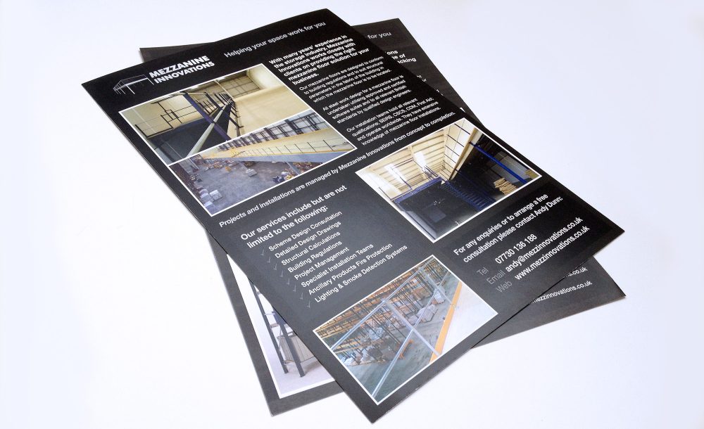 Mezzanine Innovations A4 flyer design