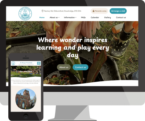 preschool website design on computer screen and phone