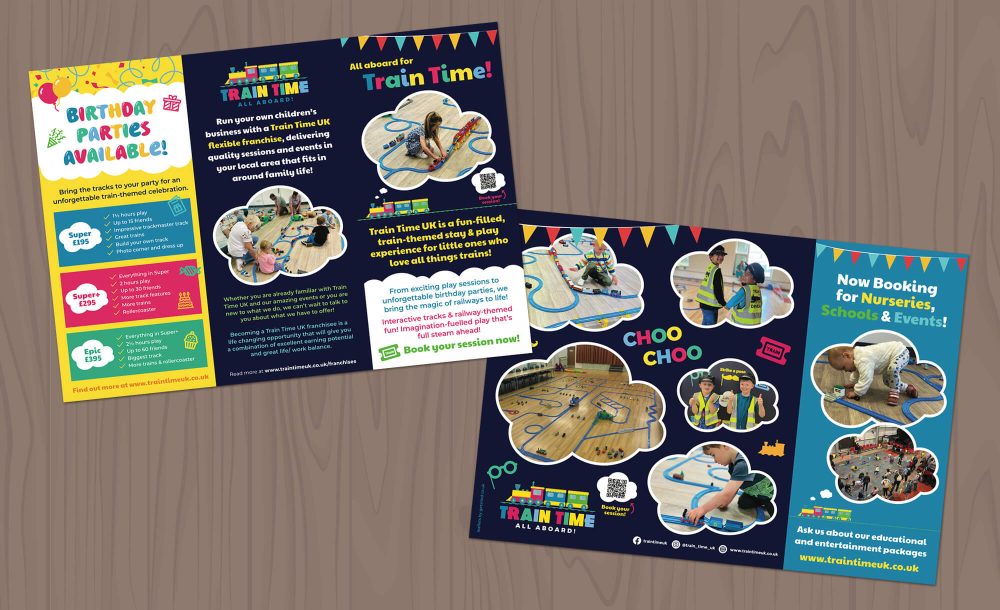 Trifold leaflets front and back, lying flat